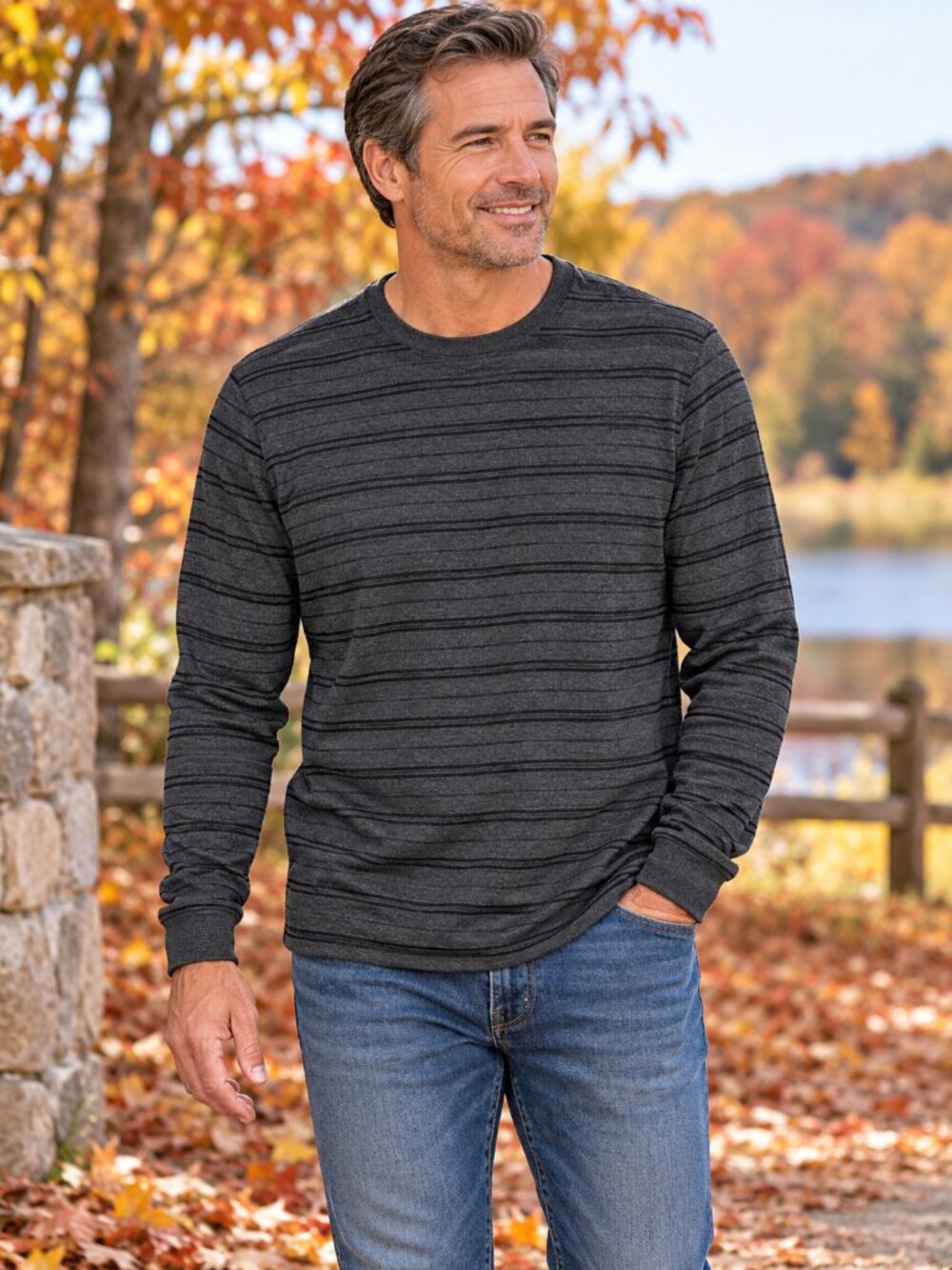 URBAN PIPELINE Maxflex Men's Sweater Crew Neck Stretch Gray w/Black Stripe XXL